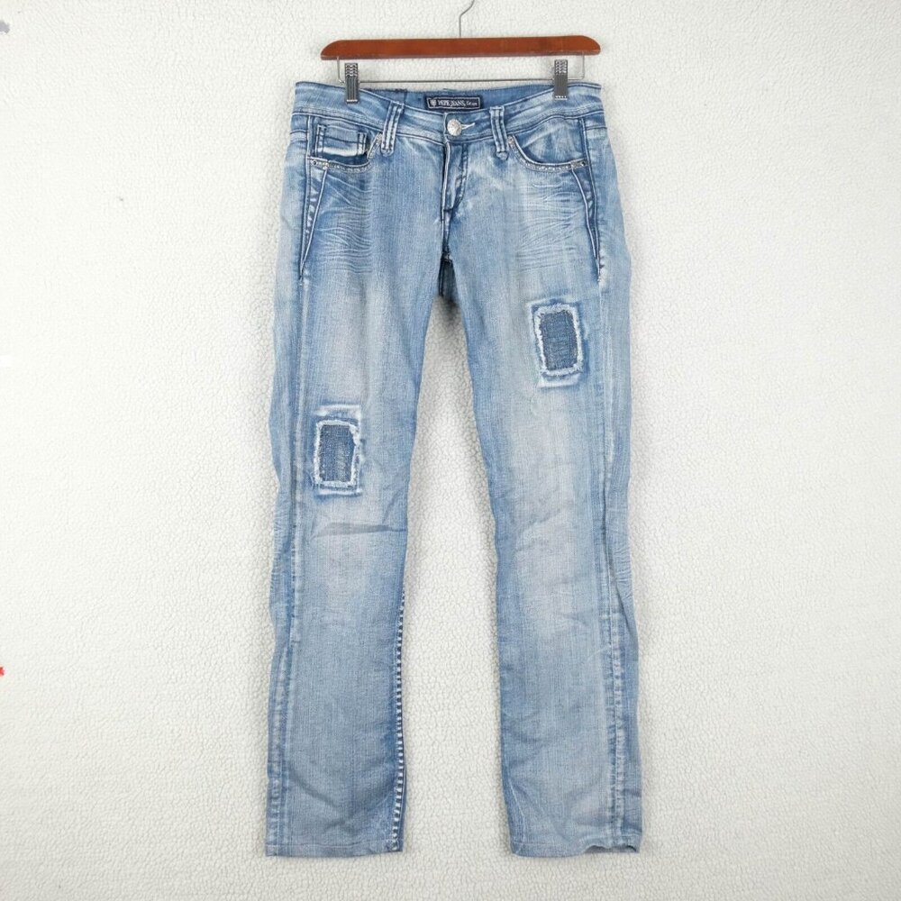 Pepe Jeans Womens 28 Blue Rhinestones Straight Patches Stone Wash Y2K 90S